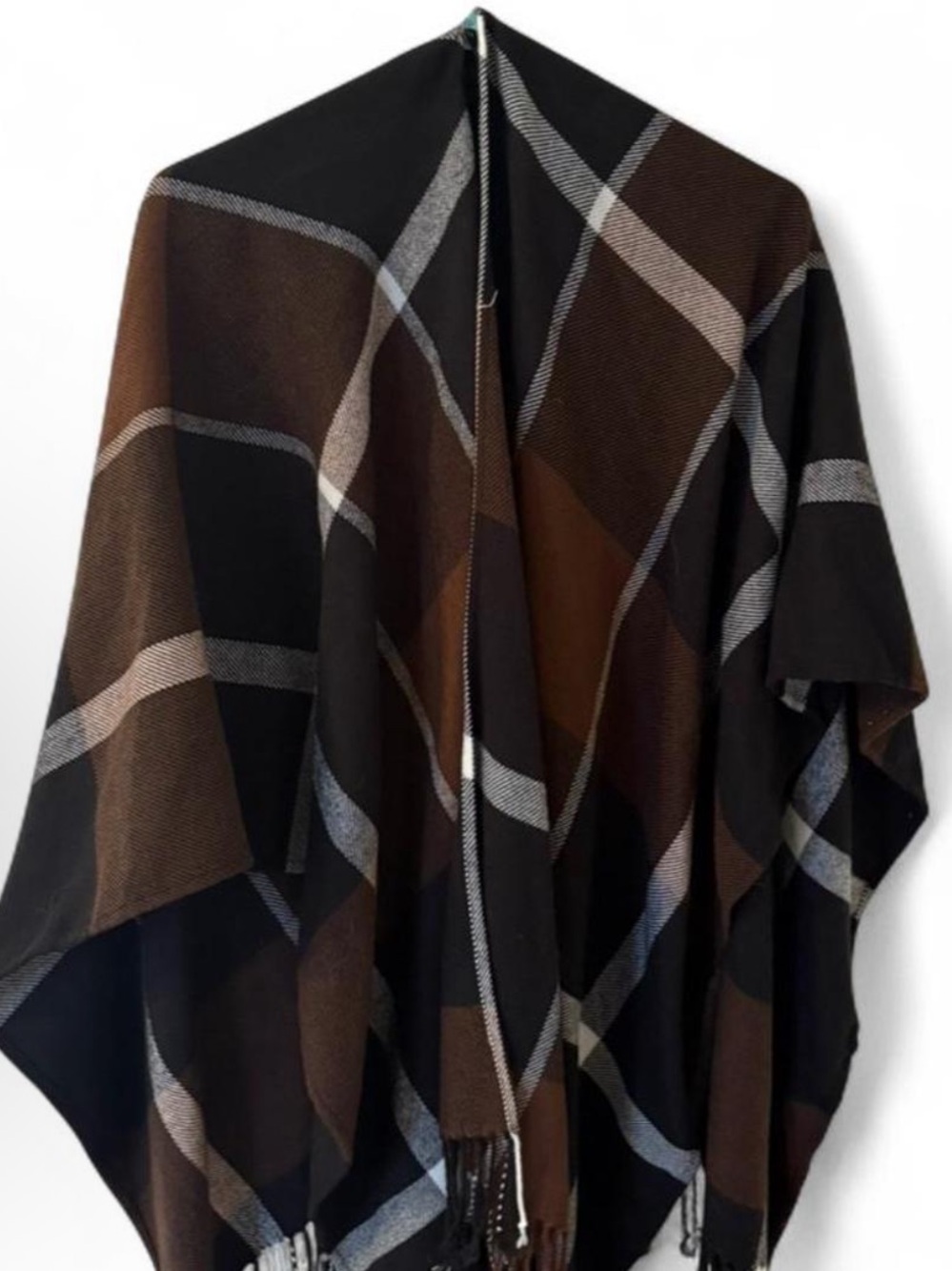 Black & Brown Plaid Shawl Wrap